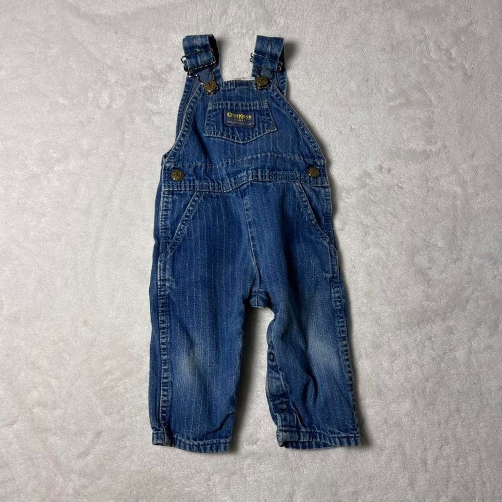 Vintage OSHKOSH B'GOSH Overalls Vestbak Bibs Blue Pinstripe Railroad USA 6/9 mos